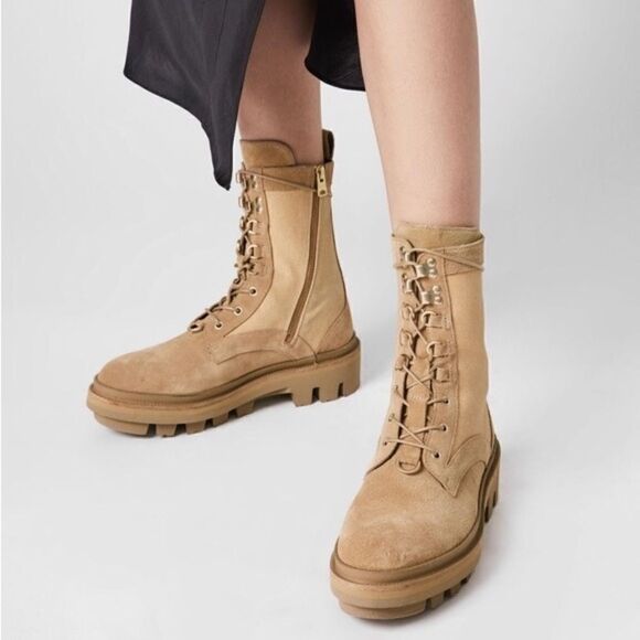New All Saints Beth Suede Combat Boots Women’s Size 10 - Picture 5 of 11
